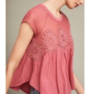 MEADOW ROSE DUSTY ROSE CROCHET Flower SHEER-SHOULDER BLOUSE SZ XS-S Maybe M
